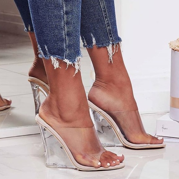 A Mermaid's Epiphany Shoes - 🆕 LAST! Ice Queen |  Perspex Wedge Mules - Nude